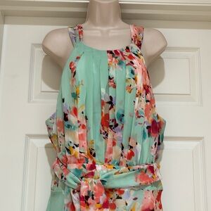 NWT R&K Aqua/Multi Color Halter Dress Size 18